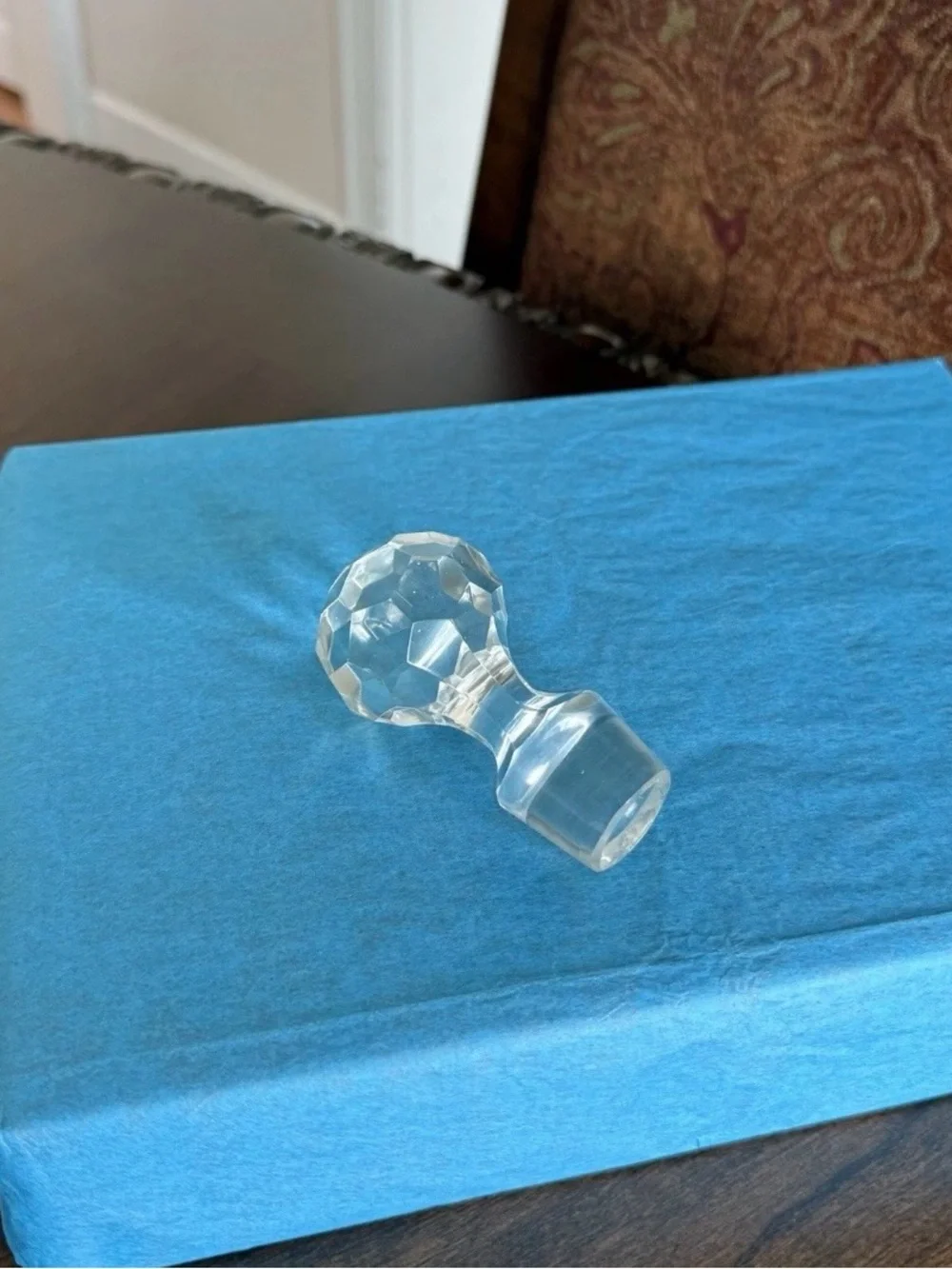 Vtg. Round Prism-Style Lead Crystal Faceted Decanter Stopper Approx 3”x1”